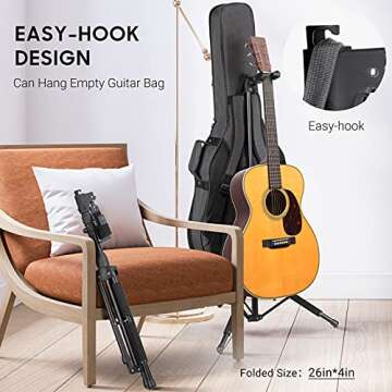 CAHAYA Guitar Stand Universal with Neck Holder Folding Tripod Floor Iron Stand for Acoustic Electric Classical Bass Guitars CY0265