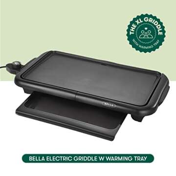 bella Electric Griddle with Warming Tray - Smokeless Indoor Grill, Nonstick Surface, Adjustable Temperature & Cool-touch Handles, 10" x 18", Copper/Black