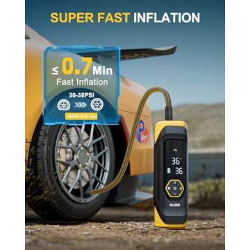 Olgeo Tire Inflator Portable Air Compressor, 180PSI Cordless 6X Faster Air Pump, Air Compressor with Pressure Gauge, One Click Smart Tire Pump for Car, Motorcycle, Bicycle and Ball(Black)