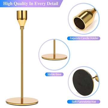 Anndason Set of 6 Gold Candlestick Holders Gold Candle Holder Taper Candle Holders Candle Holders Decorative Candlestick Holder for Home Decor, Wedding, Dinning, Party, Anniversary (Bright Gold)