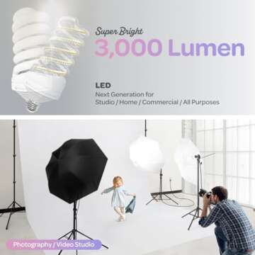 LimoStudio (LED Super Bright) 1200W Output Photo Studio Umbrella Continuous Lighting Kit, 6500K Neutral Day Light, 9000 Lumen, 95>CRI, White Soft Umbrella Diffuser & Black, Silver Reflector, LMS103