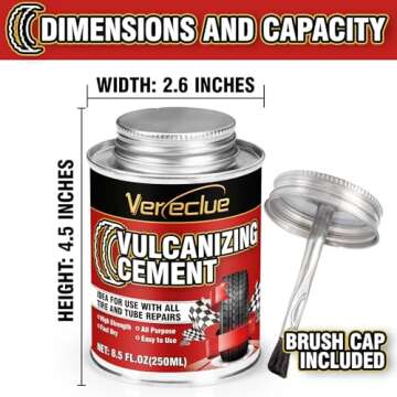 Chemical Vulcanizing Cement, All Purpose Tire Repair Vulcanizing Cement, Clear Rubber Cement Tire Repair Glue, Tire Patch Glue with Brush Top Can for Car, Motorcycle, Bike Tires (8.5FL.Oz)