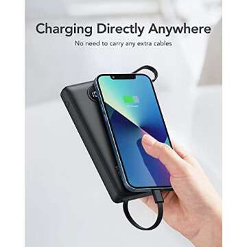 VRURC Portable Charger with Built in Cables, 10000mAh Slim USB C Power Bank,5 Output 2 Input LED Display External Battery Pack Phone Charger Compatible with iPhone,Samsung,Android-Black(1 Pack)