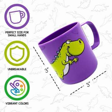 ArtCreativity Dinosaur Mugs for Kids, Set of 4, Plastic Dino Cups in Assorted Colors & Designs, Dinosaur Party Favors, Dinosaur Gifts for Boys and Girls, Unique Table Decorations for Themed Parties