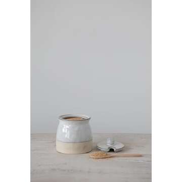 Creative Co-Op White Stoneware Sugar Pot with Lid