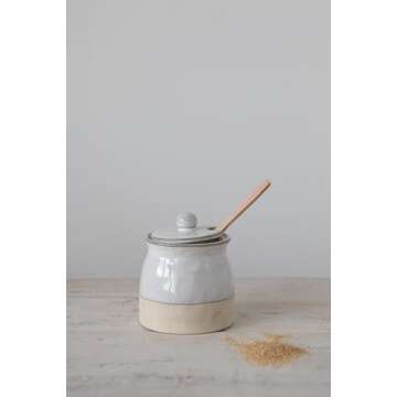 Creative Co-Op White Stoneware Sugar Pot with Lid