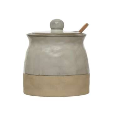 Creative Co-Op White Stoneware Sugar Pot with Lid