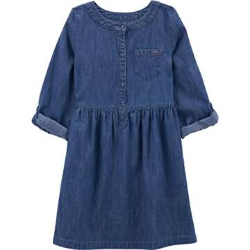 Simple Joys by Carter's Girls' 2-Pack Long-Sleeve Dress Set, Brown Cheetah/Dark Denim