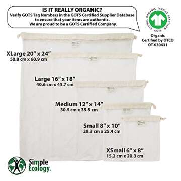 Simple Ecology Organic Cotton Mesh Laundry Bag; Machine Washing Bags for Delicates, Lingerie and Garments, Medium 2 pack