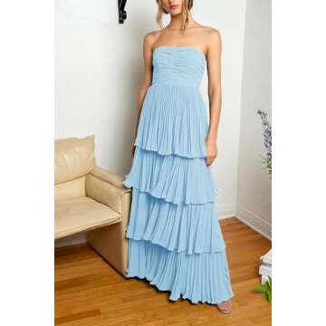 Xijun Coral Tiered Chiffon Bridesmaid Dresses Long Strapless Evening Dress Sweetheart Layered Sleeveless Formal Wedding Guest Party Gowns US4