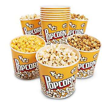 Novelty Place Retro Style Plastic Popcorn Containers for Movie Night - 7.1" Tall x 7.1" Top Diameter (3 Pack)