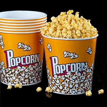 Novelty Place Retro Style Plastic Popcorn Containers for Movie Night - 7.1" Tall x 7.1" Top Diameter (3 Pack)