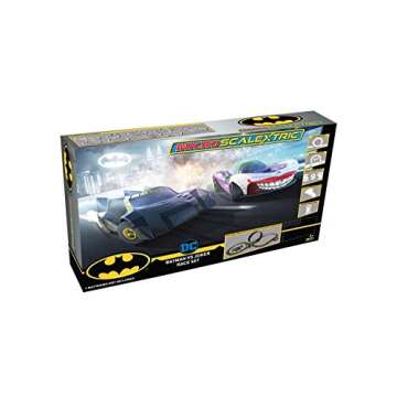 Micro Scalextric Justice League Batman vs Joker Battery Powered 1:64 Slot Car Race Track Set G1155T ,Black