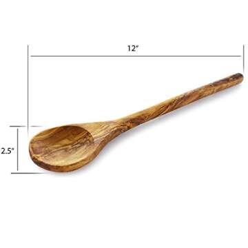 Forest Decor Wooden Spoons for Cooking, Wooden Spoon Set of 2, Wooden Cooking Utensils, Wood Kitchen Accessories, Handcrafted Wood Spoons for Serving Soup, Pasta, Sauces, and Food (Round)