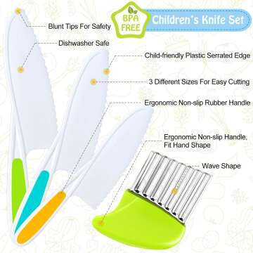 Kids Knife Set - Safe Nylon Knives with Crinkle Cutter