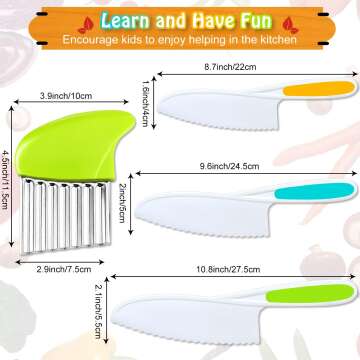 Kids Knife Set - Safe Nylon Knives with Crinkle Cutter