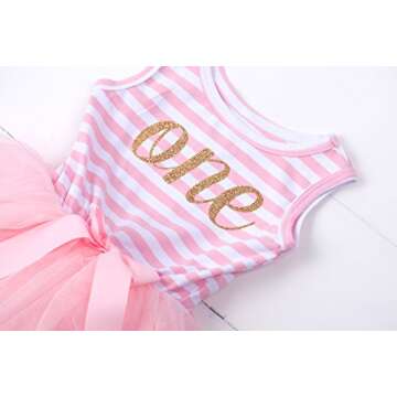 Grace & Lucille 1st Birthday Dress (Sleeveless), Pink Striped Sleeveless , Gold, 12-24 Months