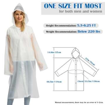 Opret 2 Pack Portable EVA Raincoats for Adults, Reusable Rain Ponchos with Hoods and Sleeves Lightweight Raincoats, Perfect for Outdoor Activities, White