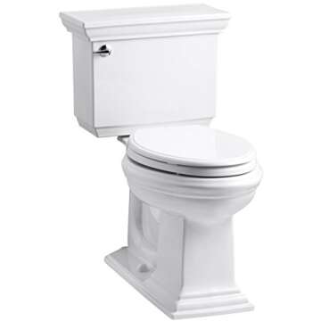 KOHLER K-3817-U-0 Memoirs Stately Comfort Height Two-Piece Elongated 1.28 Gpf Toilet with Aquapiston Flush Technology, Insuliner Tank Liner and Left-Hand Trip Lever, White