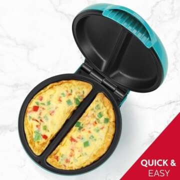 Holstein Housewares - Non-Stick Omelet & Frittata Maker, Stainless Steel - Makes 2 Individual Portions Quick & Easy (2 Section, Teal)