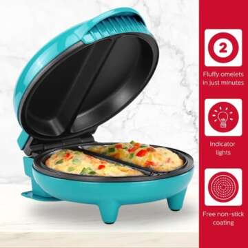 Holstein Housewares - Non-Stick Omelet & Frittata Maker, Stainless Steel - Makes 2 Individual Portions Quick & Easy (2 Section, Teal)