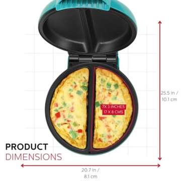 Holstein Housewares - Non-Stick Omelet & Frittata Maker, Stainless Steel - Makes 2 Individual Portions Quick & Easy (2 Section, Teal)