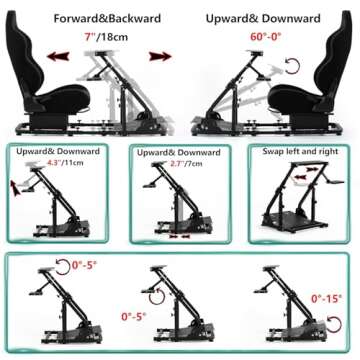 Hottoby Racing Simulator Cockpit Stand Reinforcement Bar Fit for Logitech/Thrustmaster G25 G27 G29 G920 G923 T300RS,Adjustment Sim Bracket,No Steering Wheel,HandBrake,Pedals & Seat