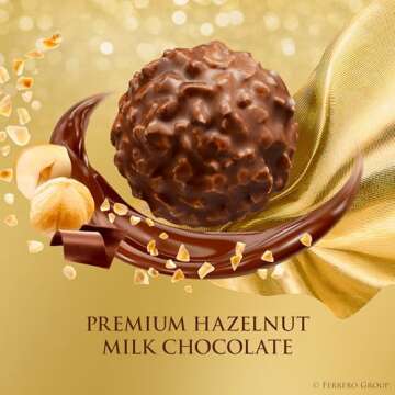 Ferrero Rocher Fine Hazelnut Milk Chocolate, 12 Count, Pack of 6 Individually Wrapped Chocolate Candy Gift Boxes, 5.3 oz