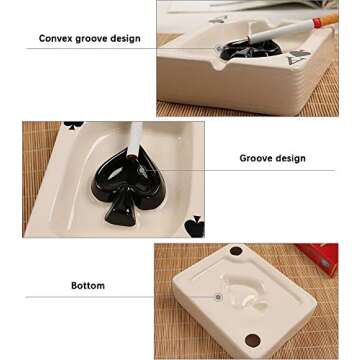 Ashtray,Creative Poker Ceramic Cigarette Ashtray,Cigarette Ashtray for Indoor or Outdoor Use，Ash Holder for Smokers,Desktop Smoking Ash Tray for Home Office Decoration