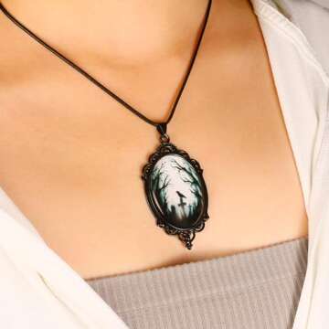 Gothic Necklace as Goth Accessories for Halloween Costume Jewelry for Women, Gothic Jewelry Witch Necklace as Black Choker Goth Gifts, Raven Vampire Pendant Necklace as Punk Grunge Accessories