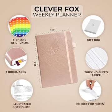 Clever Fox Planner – Undated Weekly & Monthly Planner for Productivity, Time Management & Goals – Organizer Journal – A5 (Rose Gold)