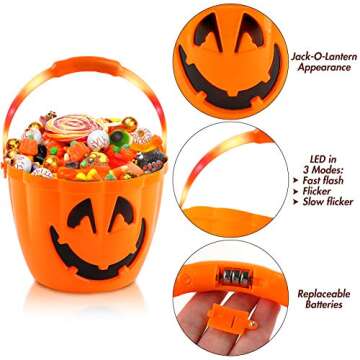 FUTUREPLUSX Halloween Light Up Pumpkin Bucket, Large Candy Bucket for Kids Jack O Lantern Trick or Treat Pail for Halloween Party Decor