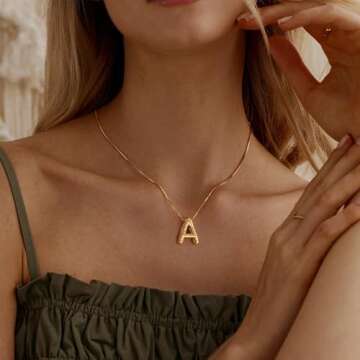 BAYLAY Bubble Letter Necklace Gold - 18K Gold Filled Bubble Letter A Necklace Gold Dainty Gold Bubble Initial Necklace Gold Bubble Initial Necklace Gold Jewelry for Women Gifts