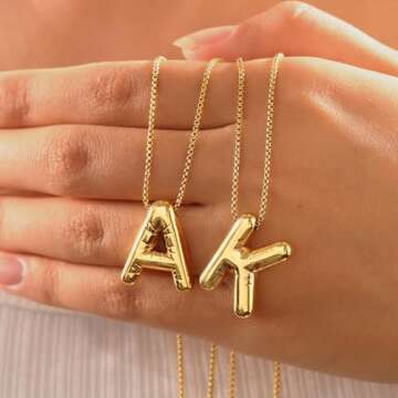 BAYLAY Bubble Letter Necklace Gold - 18K Gold Filled Bubble Letter A Necklace Gold Dainty Gold Bubble Initial Necklace Gold Bubble Initial Necklace Gold Jewelry for Women Gifts