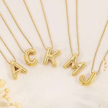 BAYLAY Bubble Letter Necklace Gold - 18K Gold Filled Bubble Letter A Necklace Gold Dainty Gold Bubble Initial Necklace Gold Bubble Initial Necklace Gold Jewelry for Women Gifts