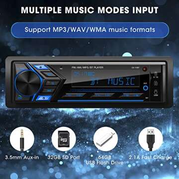 Single Din Car Stereo Radio: Bluetooth Mechless Multimedia System | AM FM Radio Receiver | MP3 USB Aux-in | 7 RGB LCD Backlight | Built-in Mic | Wireless Remote | APP Control