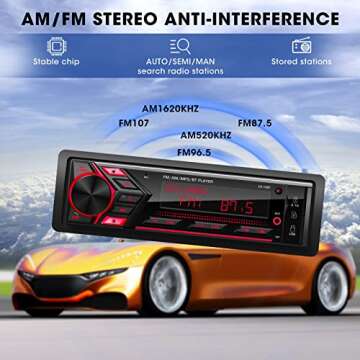 Single Din Car Stereo Radio: Bluetooth Mechless Multimedia System | AM FM Radio Receiver | MP3 USB Aux-in | 7 RGB LCD Backlight | Built-in Mic | Wireless Remote | APP Control