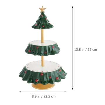 Amosfun Christmas Tree 2-Tiered Server Christmas Cupcake Stand Tree-Shaped Dessert Tower Holder for Christmas Holiday Party Winter Party Birthday Party Decoration Supplies