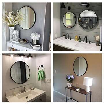 Oruii Round Mirror, Black Round Mirror 24 inch, Round Wall Mirror Metal Frame, Round Bathroom Mirror, Circle Mirrors for Wall, Living Room, Bedroom, Vanity, Entryway, Hallway.