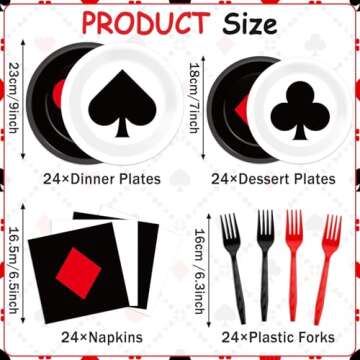 CHUNNIN 96Pcs Casino Party Plates and Napkins Las Vegas Party Decorations Casino Night Party Dessert Plates Poker Dessert Tableware Set for 24 Guests Game Night Birthday Event Game Supplies Favor