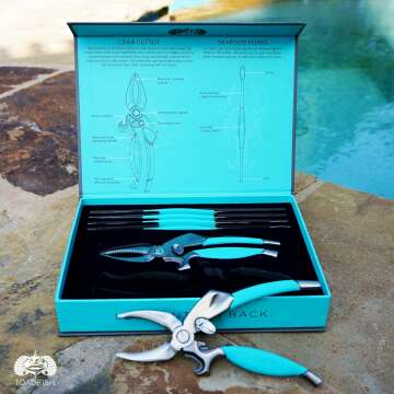 Toadfish Crab & Lobster Seafood Tool Set - 2 Shell Crackers With Cutters & 4 Multi-Use Forks - Non-Slip Grips - Stainless Steel - Built-In Bottle Opener - Makes A Beautiful Gift