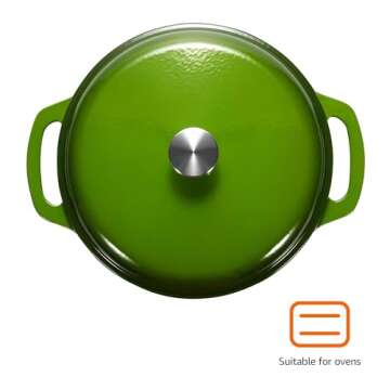 Amazon Basics Cast Iron Dutch Oven Pot with Lid, Enameled, Round, Dual Handles, Heavy-Duty, Medium, 6-Quart, Green