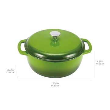 Amazon Basics Cast Iron Dutch Oven Pot with Lid, Enameled, Round, Dual Handles, Heavy-Duty, Medium, 6-Quart, Green