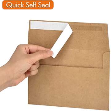 AZAZA 100 Pack A7 Brown Kraft Paper Invitation 5 x 7 Envelopes - Quick Self Seal For 5x7 Cards| Perfect for Weddings, Invitations, Baby Shower| Stationery For General, Office | 5.25 x 7.25 Inches