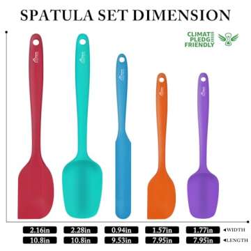 HOTEC Food Grade Silicone Rubber Spatula Set for Baking, Cooking, and Mixing High Heat Resistant Non Stick Dishwasher Safe BPA-Free Multicolor Set of 5