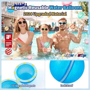 SOPPYCID 12Pcs Reusable Water Balloon Pool Toys,Refillable Magnetic Water Ball for Beach,Quick Fill & Self-Sealing Water Bombs for Kids Outdoor Backyard Summer Activities Water Games