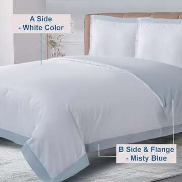 The Cotton & Silk 100% Luxury Long-Staple Cotton Duvet Cover Set - Soft & Breathable, King/California King Size, White + Misty Blue (1 Duvet Cover with Corner Ties & Hidden Zipper, 2 Pillow Shams)