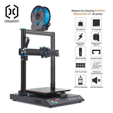 Artillery Sidewinder X1 3D Printer V4 Newest Model 95% Pre-Assembled 300x300x400mm, Reset Button Dual Z Axis Ultra-Quiet Printing 0.6mm Direct Drive Extruder Filament Runout Detection & Recovery…