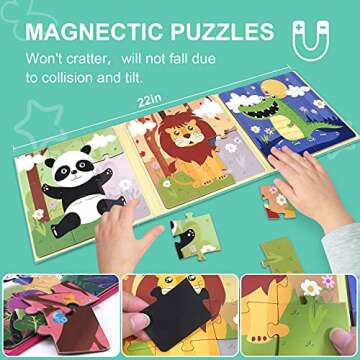 Magnetic Puzzles for Kids Ages 2-4, Montessori Toys Advanced Version 9-12-16 Piece Animal Jigsaw Puzzles Book for Toddlers, Travel Games, Preschool Educational Learning Toys for 3-5 Year Old Gifts