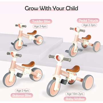 Tricycle for Toddlers 1-3, 4 in 1 Baby Balance Bike 1 2 Year Old Boy Girl Gift, Kids Bicycle Ride on Toy with Removable Pedals